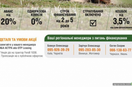 На трактори Fendt 1038 діють вигідні умови фінансування