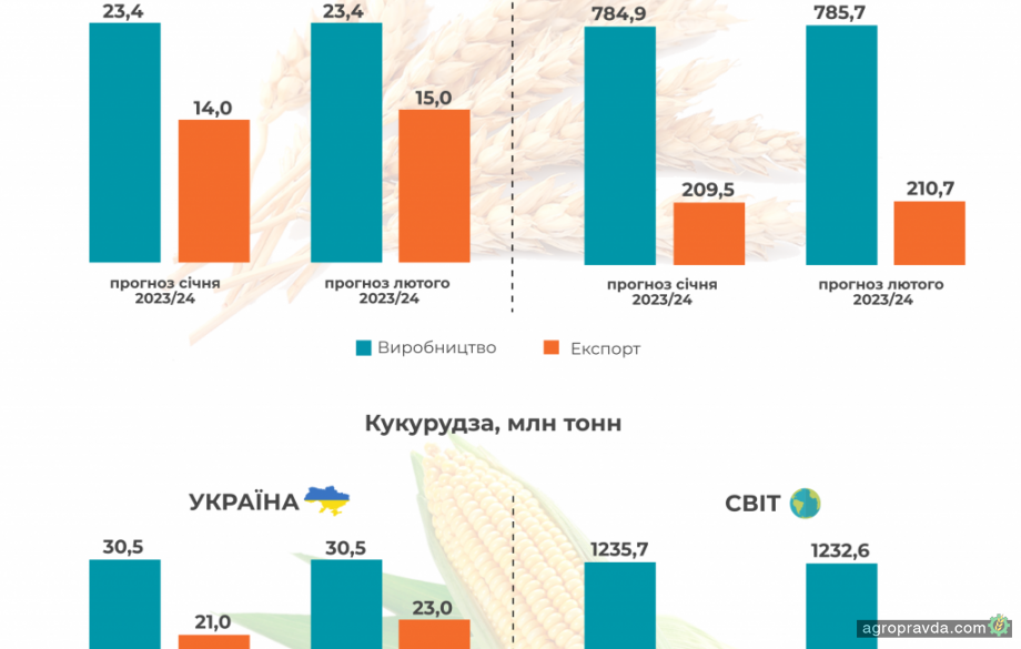 Збільшено прогнози експорту української пшениці та кукурудзи